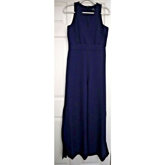 GSTQ 1F23D034 Women's Sz 4 Midnight Navy Blue Plunge Wrap Jumpsuit - Picture 8 of 13